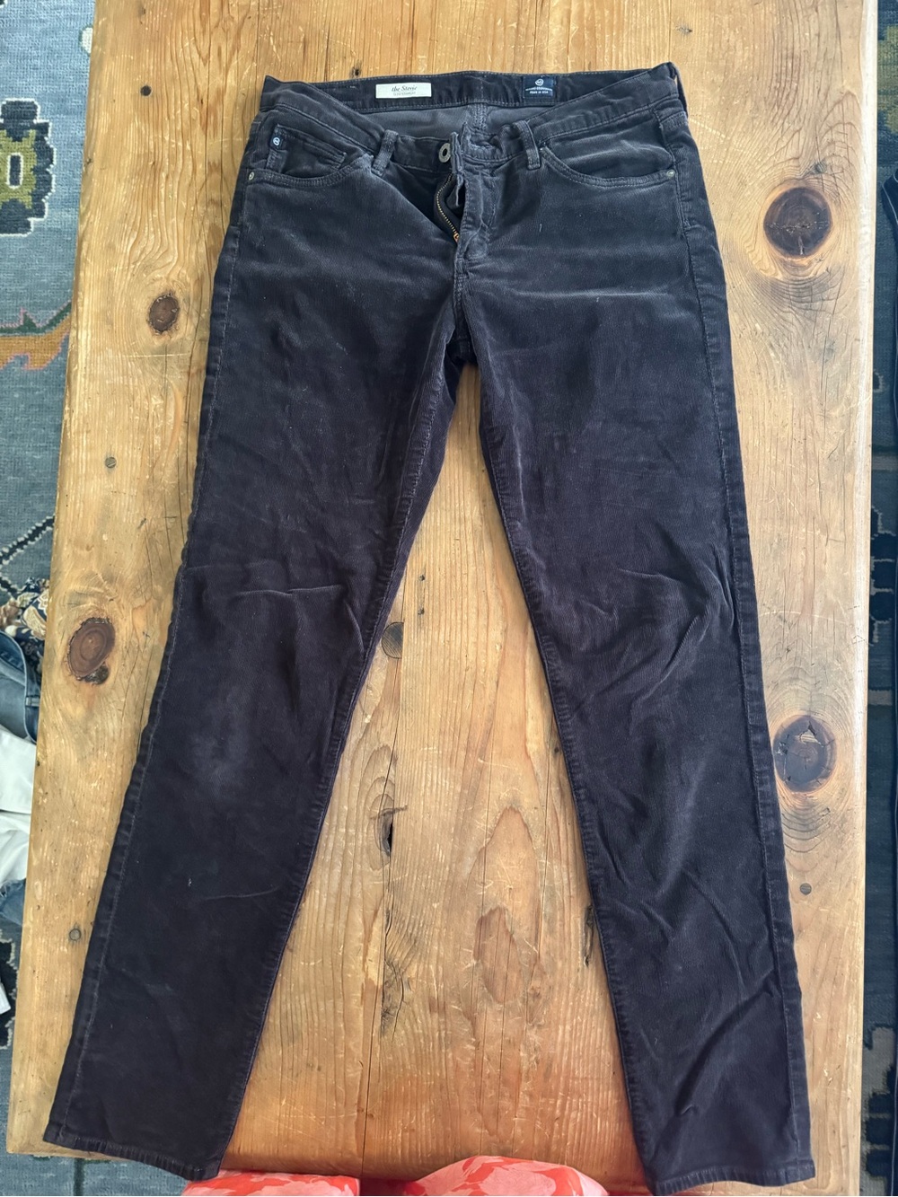 AG Adriano Goldschmied The Stevie Slim Straight Corduroy Pants Size 30 Charcoal